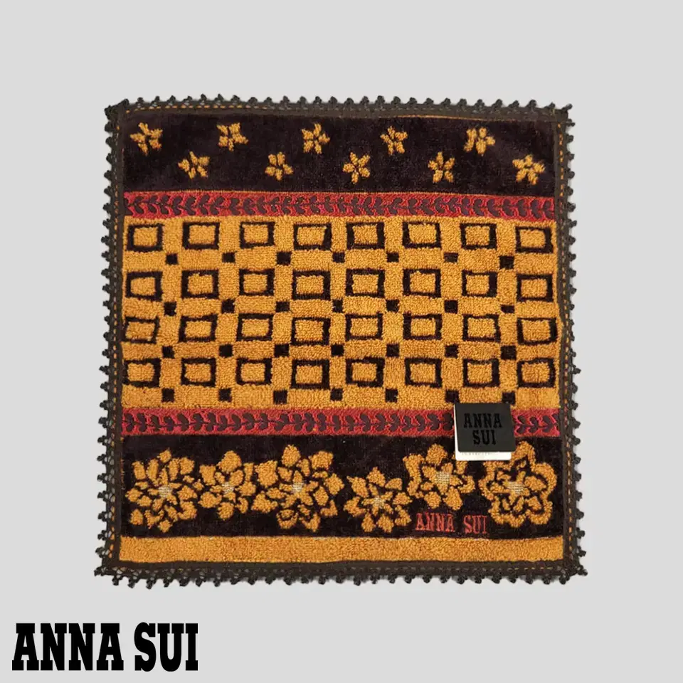 ANNA SUI 안나수이 카멜브라운 멀티컬러 글리터 레이스 플라워 손수건