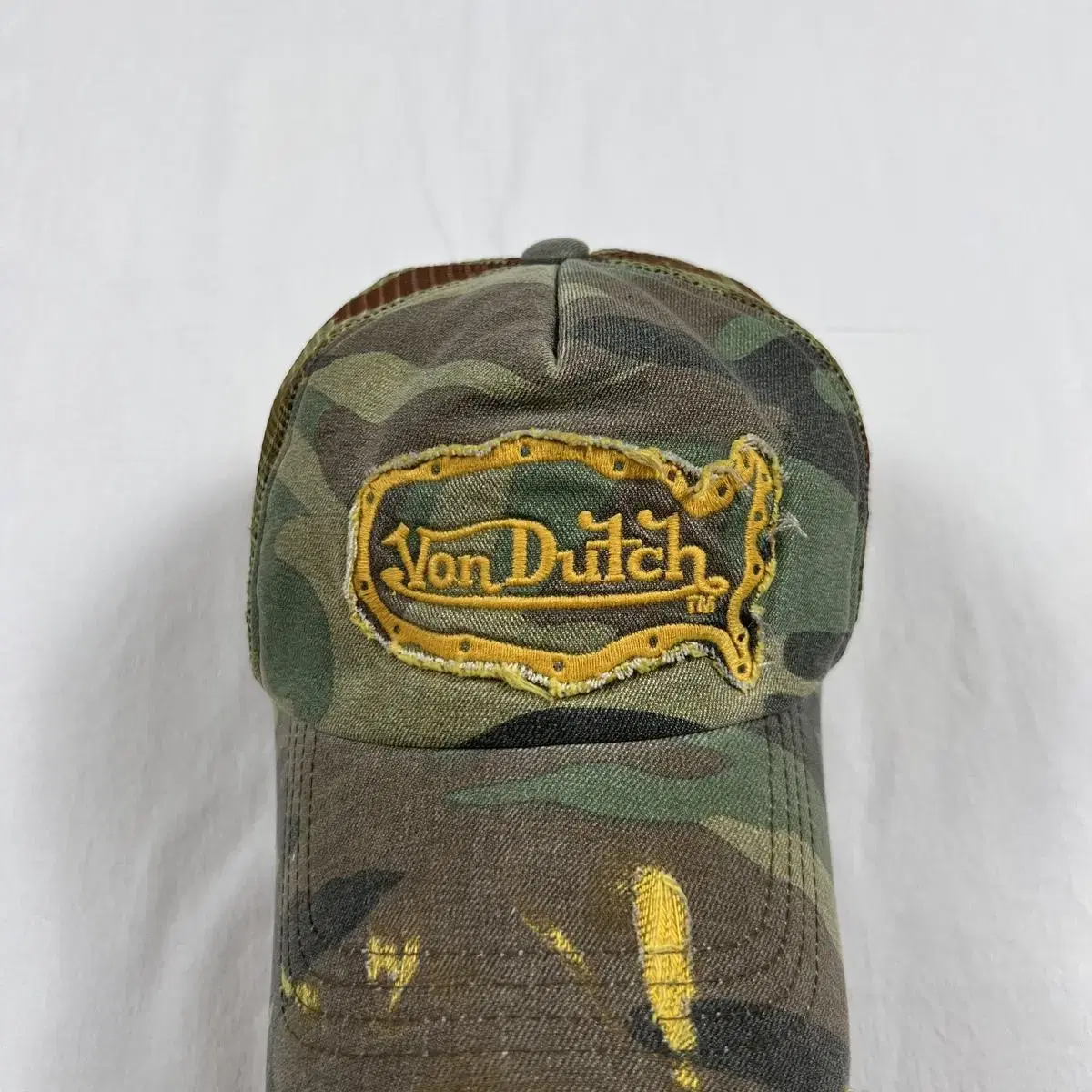 본더치 von dutch 로고 카모패턴 메쉬 트러커 캡 모자