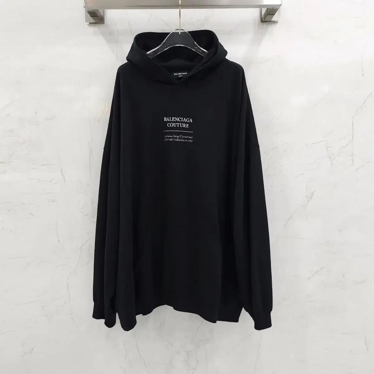 L/Valenciaga Black Embroidered Go Over Hoodie