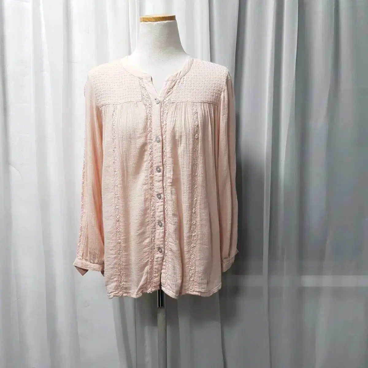 Vintage V-neck Mori Girl Boxy 9-part blouse WOMS A1549