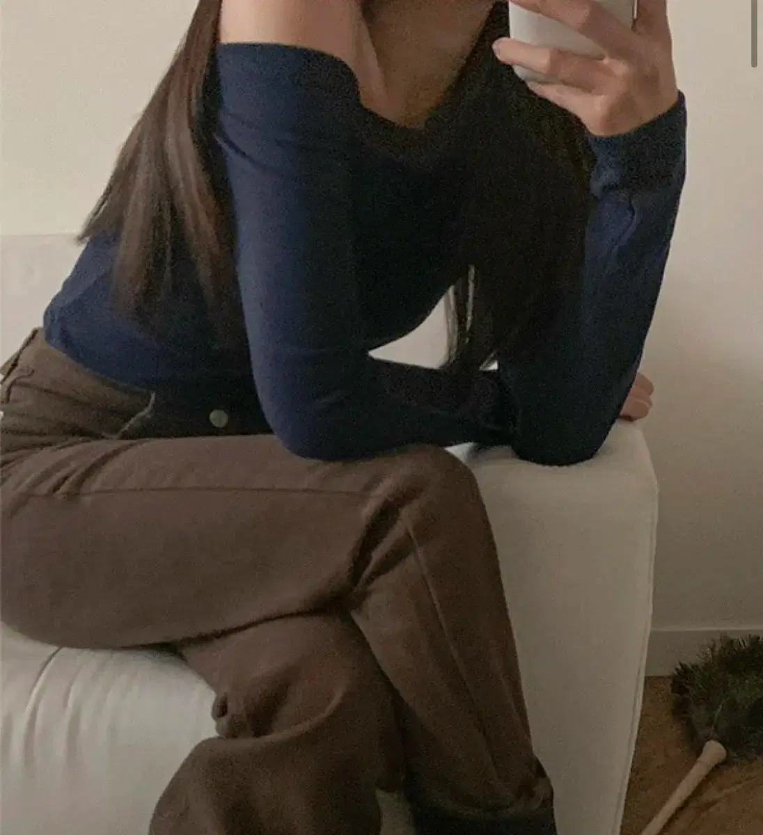 TensionOff-ShoulderTeeShirtLightweightFitDeepU NeckBasicLongSleevesLong SleeveRound NeckSlim FitInnerMature