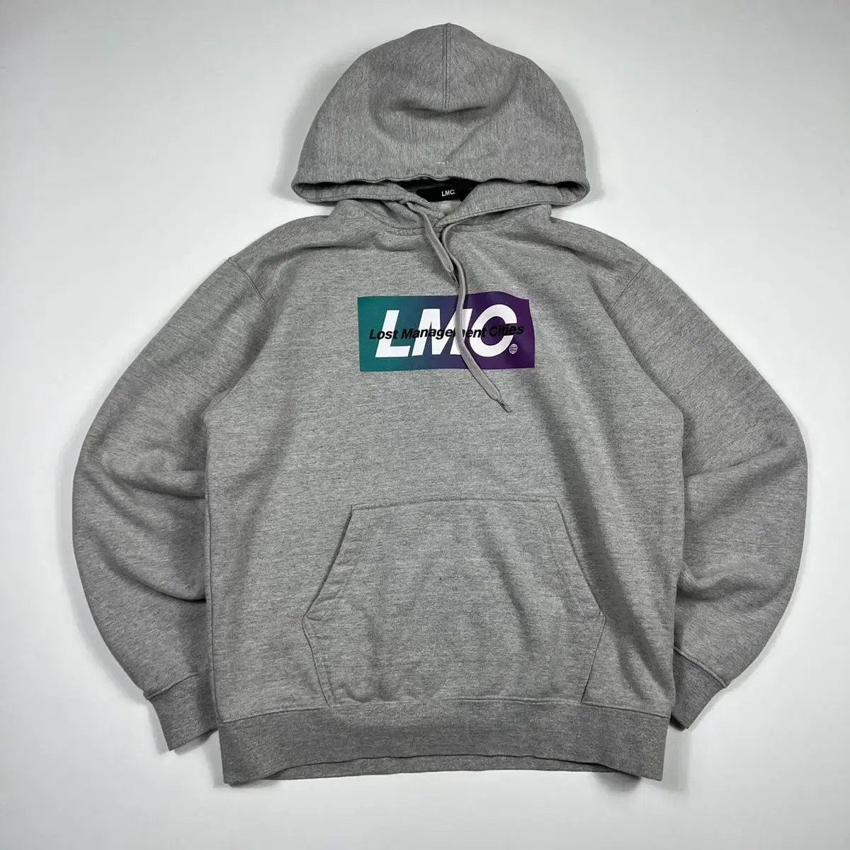 LMC 박스로고 박시 그레이 후드티 (실측L)