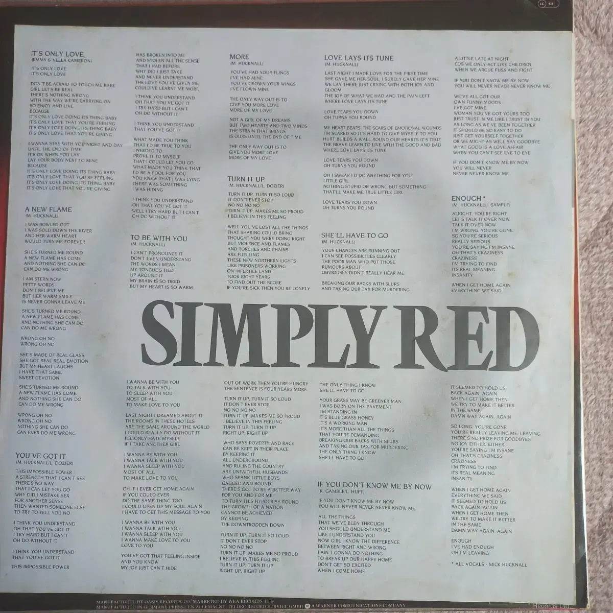 Lp중고 SIMPLY RED / IT'S ONLY LOVE 음반 판매