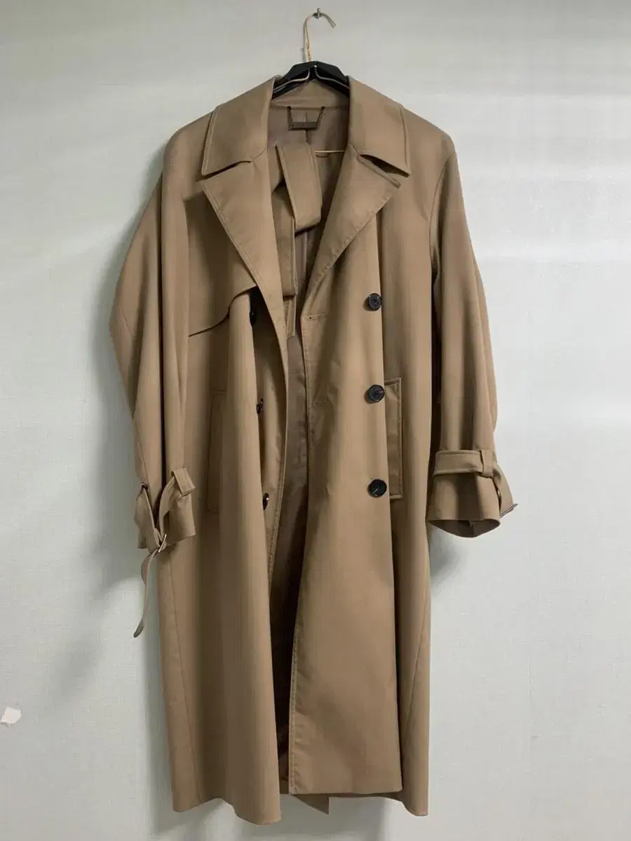 Drawstring oversized wool trench coat