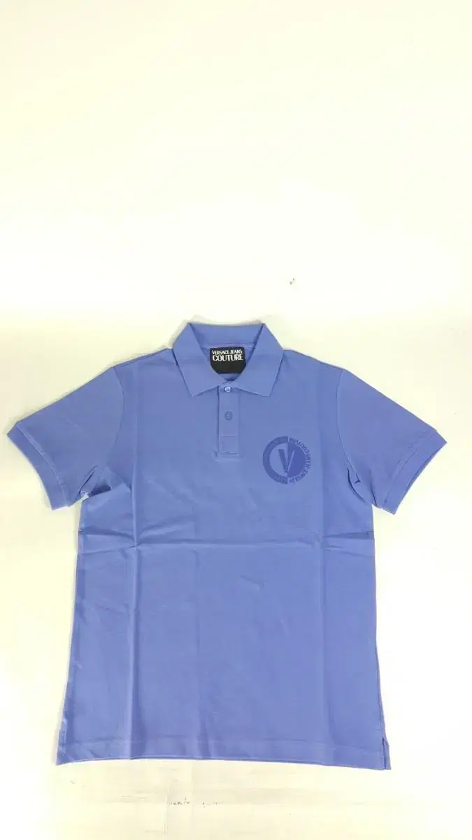 Versace V-emblazoned light purple-blue cotton men's short-sleeved polo pique