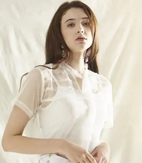 VivaClash See-Through Short Sleeve Ribbon Blouse White Margarine Fingers