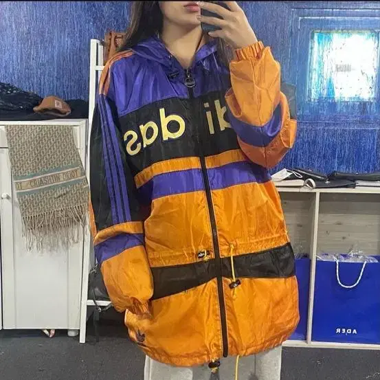 90s Adidas Spellout Big Log Windbreaker L