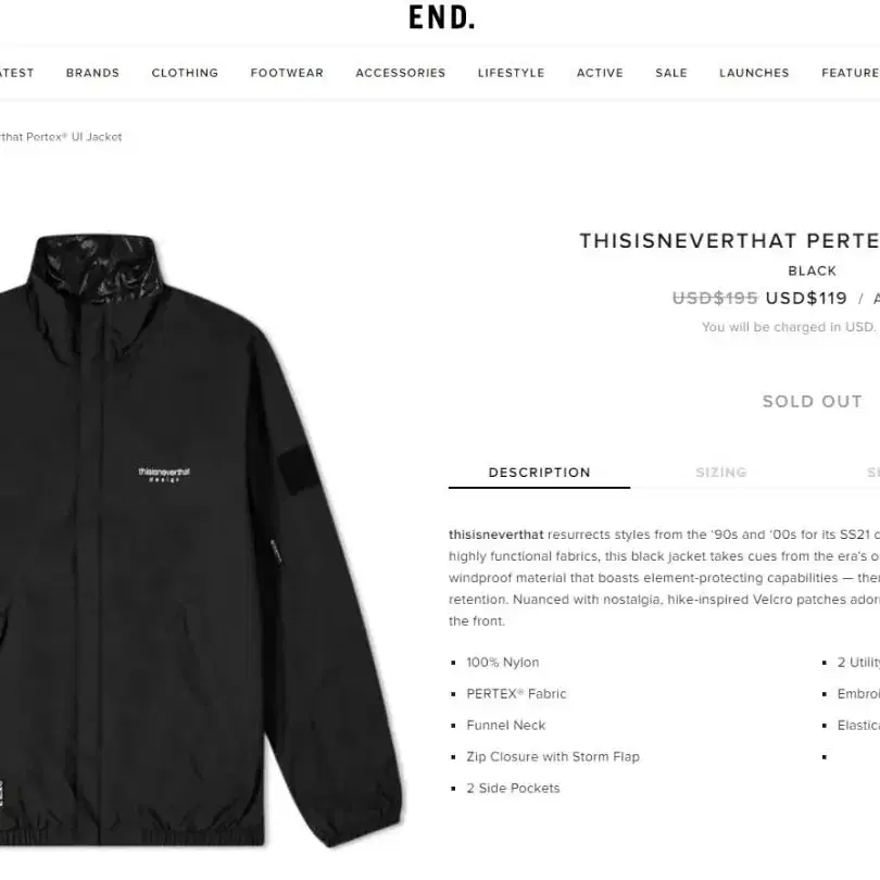 THISISNEVERTHAT PERTEX UL JACKETBLACK