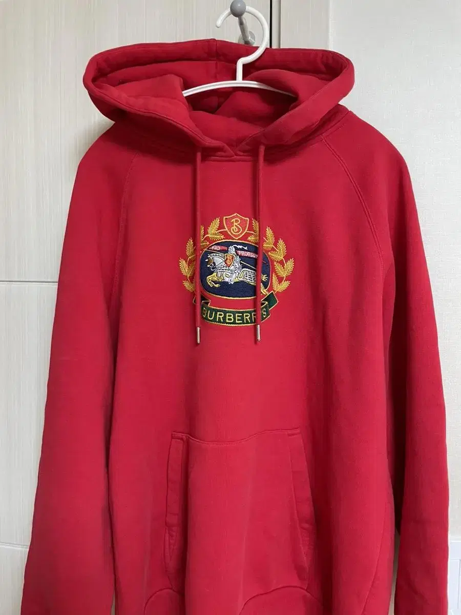 Burberry Red Archive Embroidered Logo Hoodie