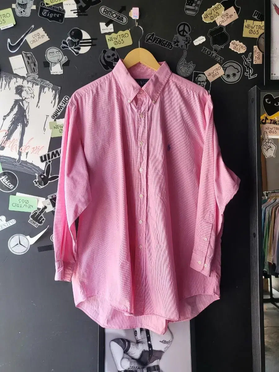 Polo shirt pink fine check long sleeve 17, (true to size. 2XL. , 120)