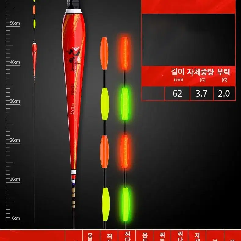 중통 외통 낚시 채비 장찌 전자찌 굵은 찌톱 50cm-65cm