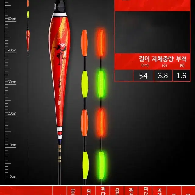 중통 외통 낚시 채비 장찌 전자찌 굵은 찌톱 50cm-65cm