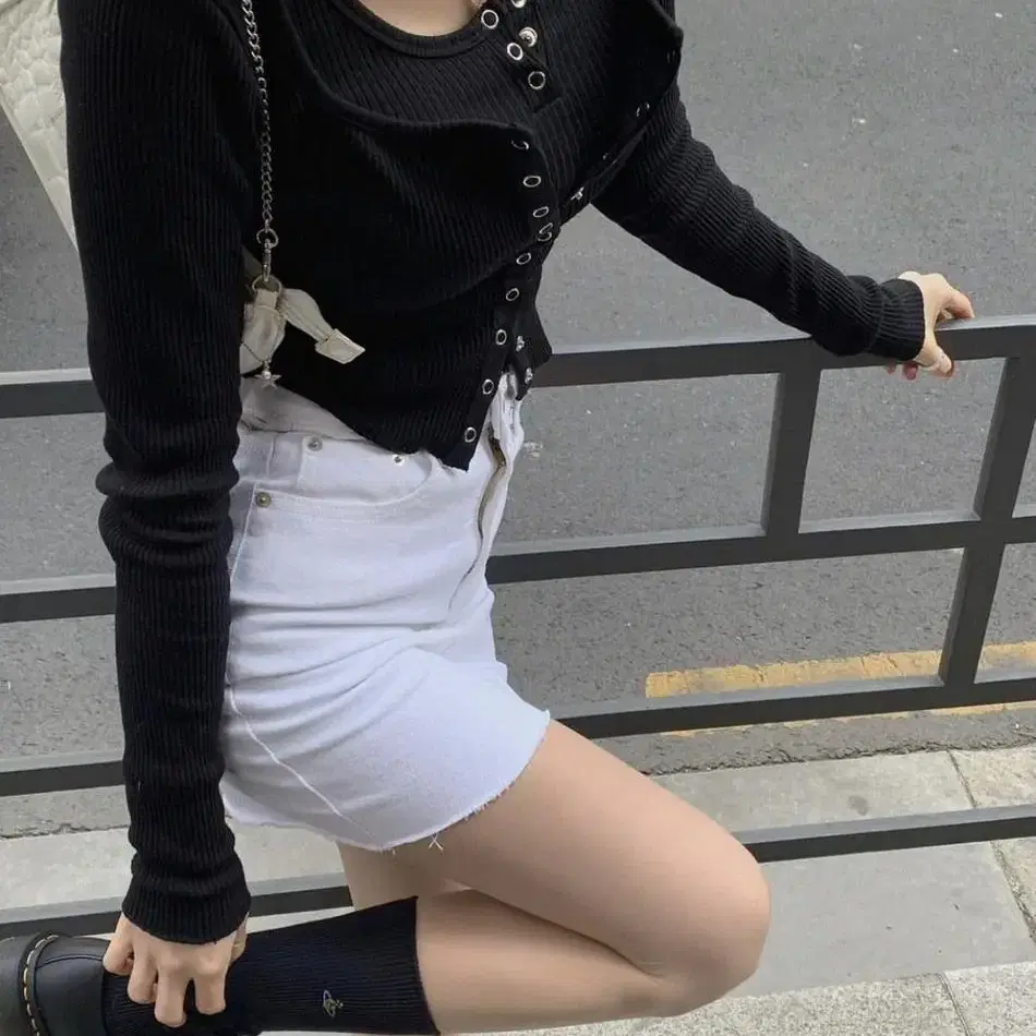 페일제이드 white cotton denim skirt