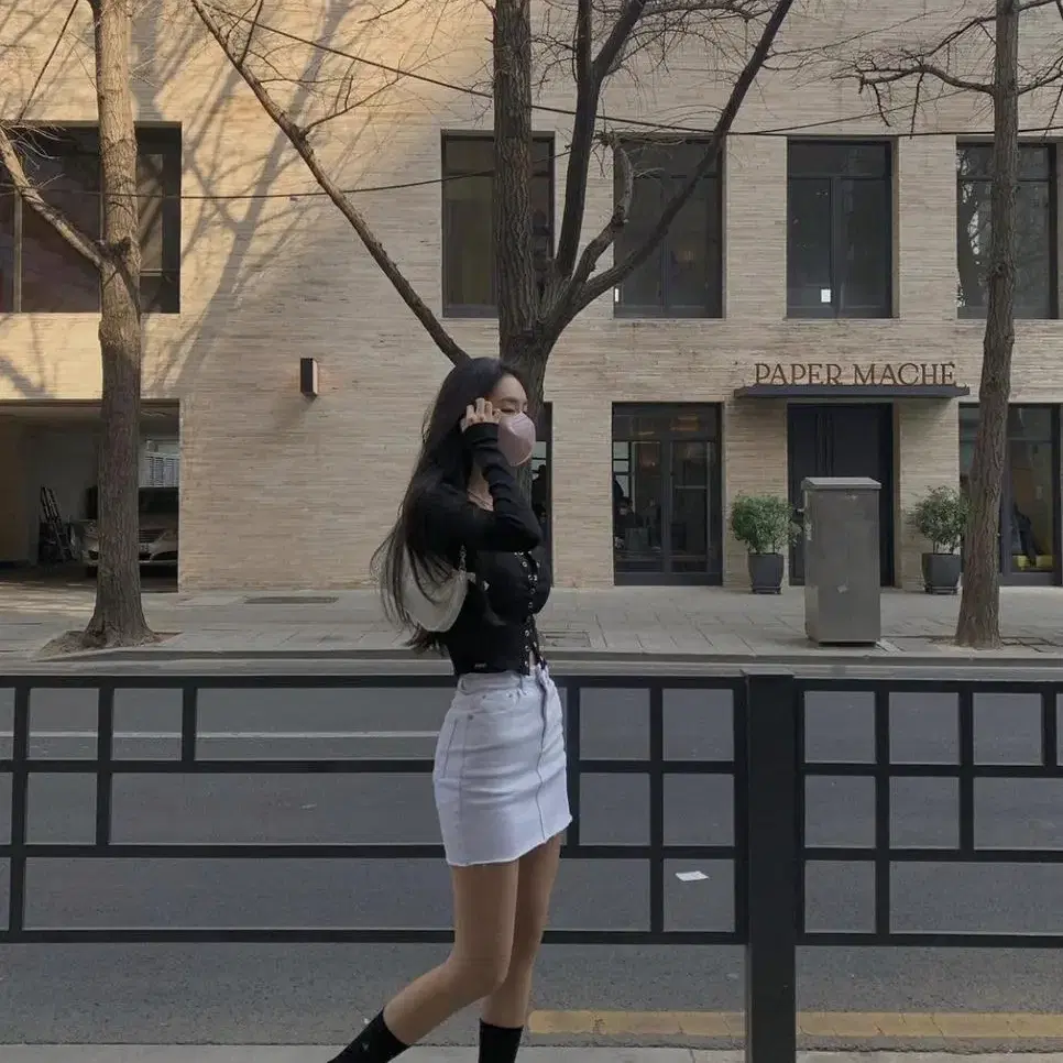 페일제이드 white cotton denim skirt