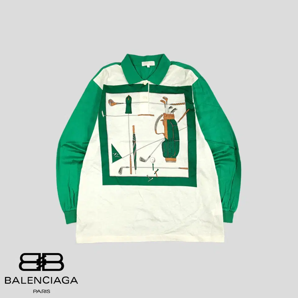 Balenciaga Sport Green White Colorblocked Golf Box Printed Cotton100 Half Button