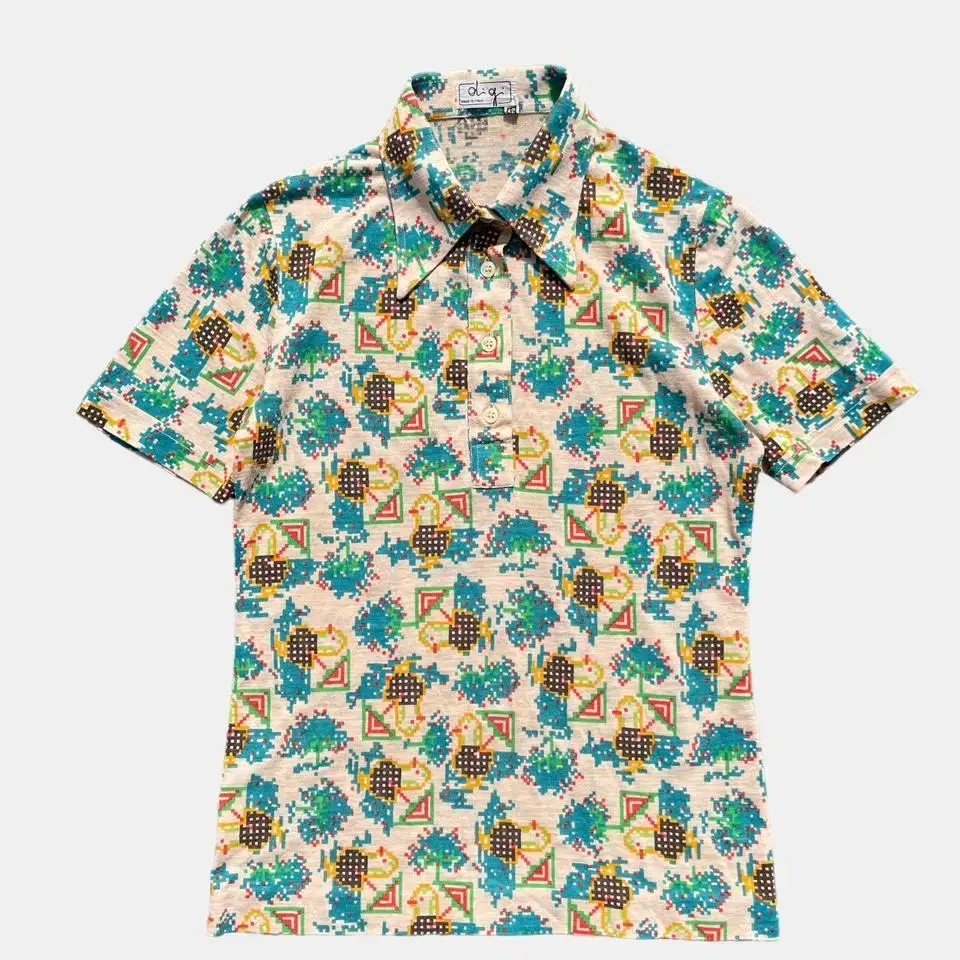 70s picxel pattern women polo shirts