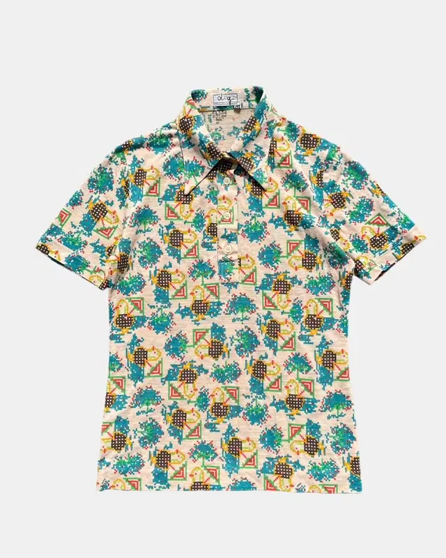 70s picxel pattern women polo shirts