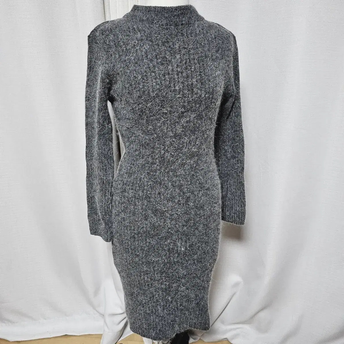 Angora knit ribbed slim long dress