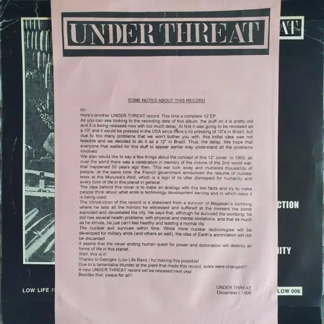 UNDER THREAT - BOMB SCARS LP(GF)