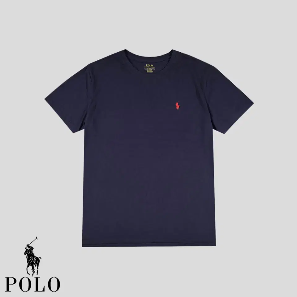 Polo Ralph Lauren Navy Red Pony Simple Basic Cotton100 Round Neck Short Sleeve T-Shirt