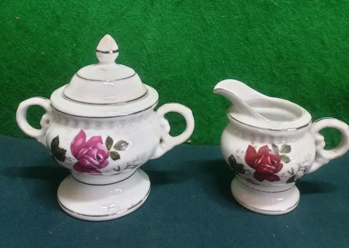 Porcelain sugar bowl and creamer