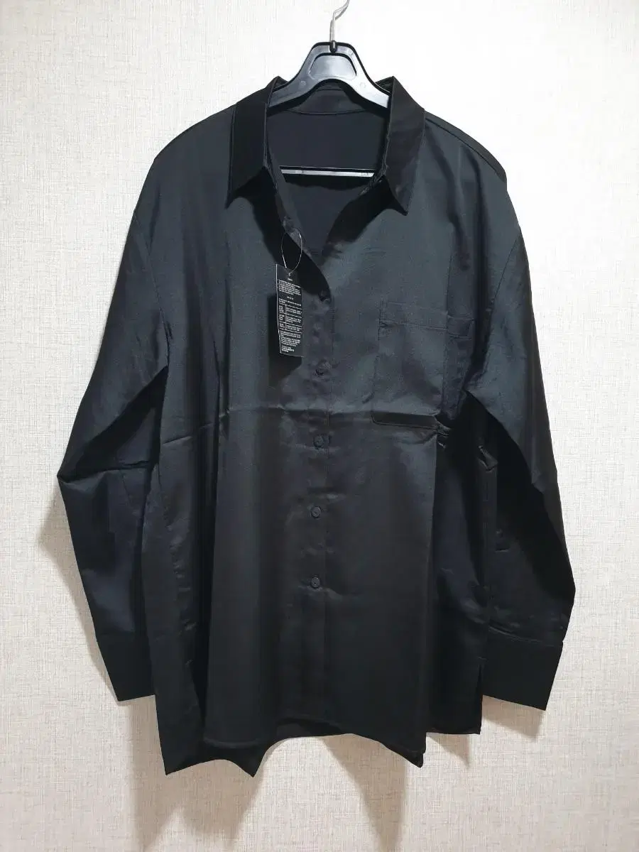 (New, size 88) basic black formal satin kara blouse, long sleeve satin shirt