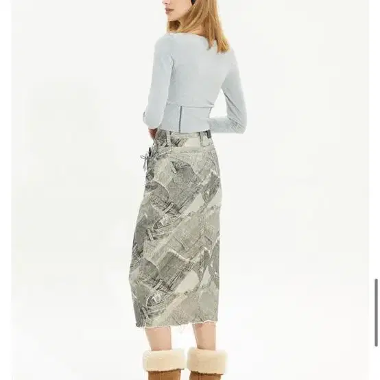 Crank DENIM PRINTING LONG SKIRT_BK