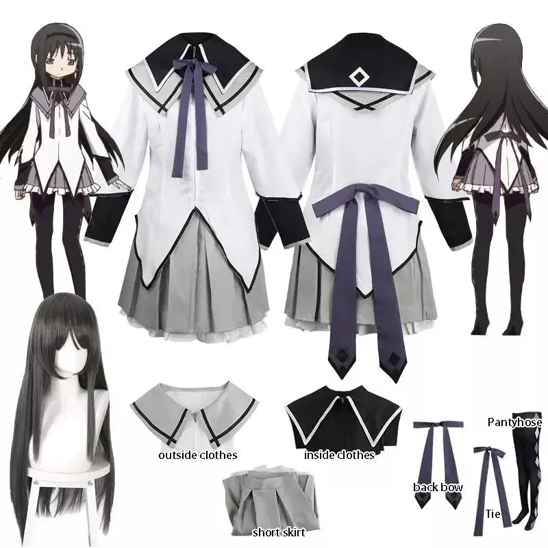 Mamama Magical GirlMadokamagica Akemi Homura Cosplay full set Costume+Wig