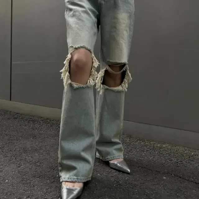 이네기 Bow Damage Denim Pants 팬츠