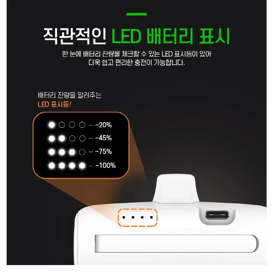 064 C타입 일체형 미니보조배터리 5000mAh 화이트