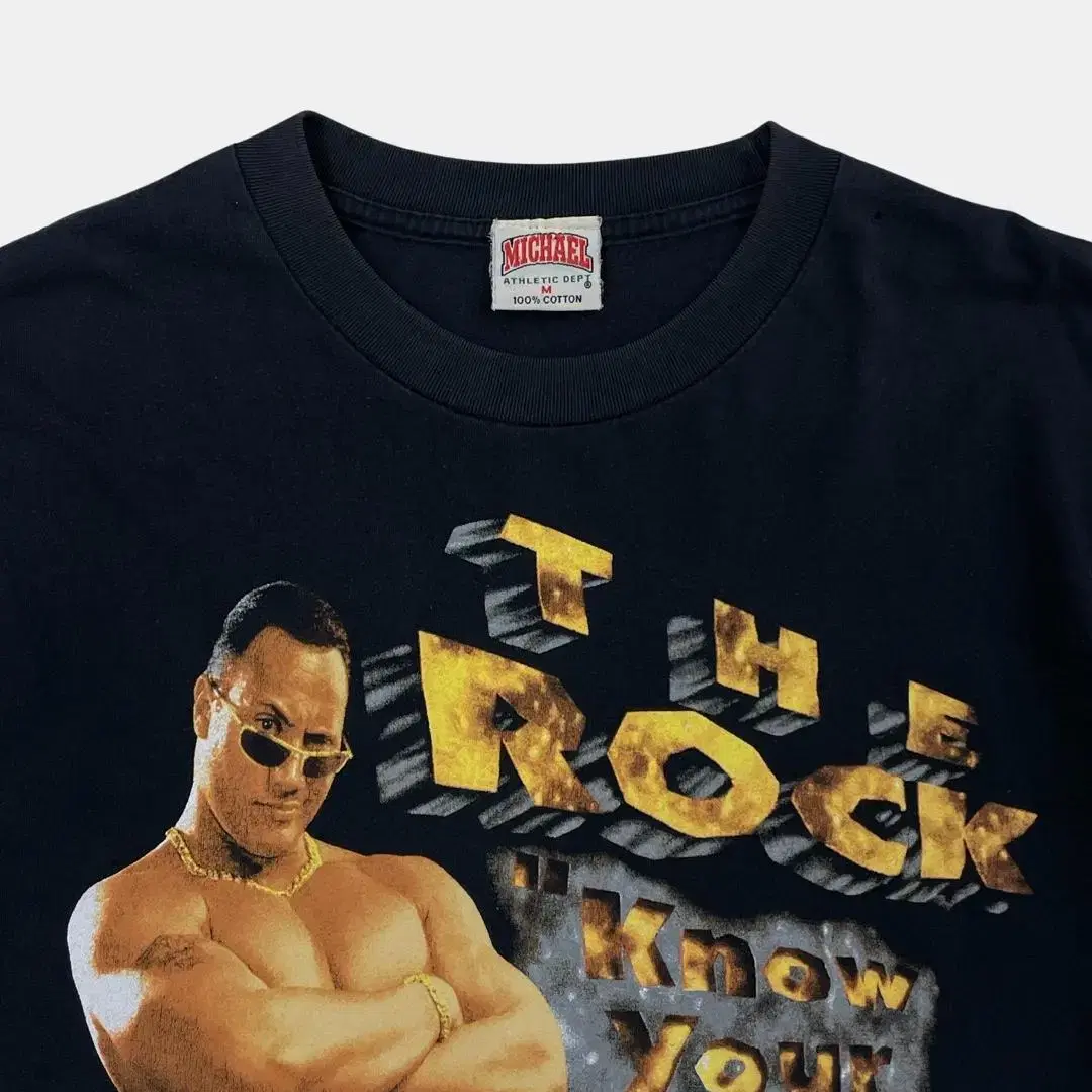 (M) 빈티지 WWF THE ROCK KNOW YOUR ROLE 반팔티