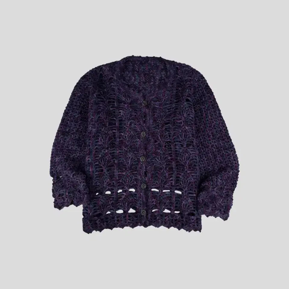 Vintage Purple Tonal Knitting See-Through Handknit Net Cardigan SIZE WOMAN