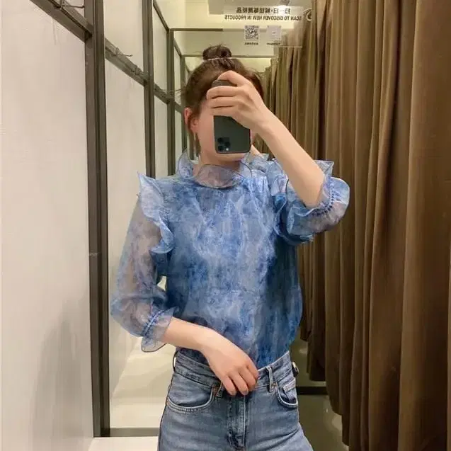 zara 자라 프린트 오간자 블라우스 59000-29000 새상품