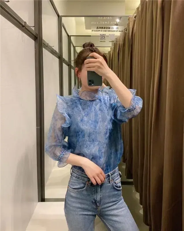 zara 자라 프린트 오간자 블라우스 59000-29000 새상품