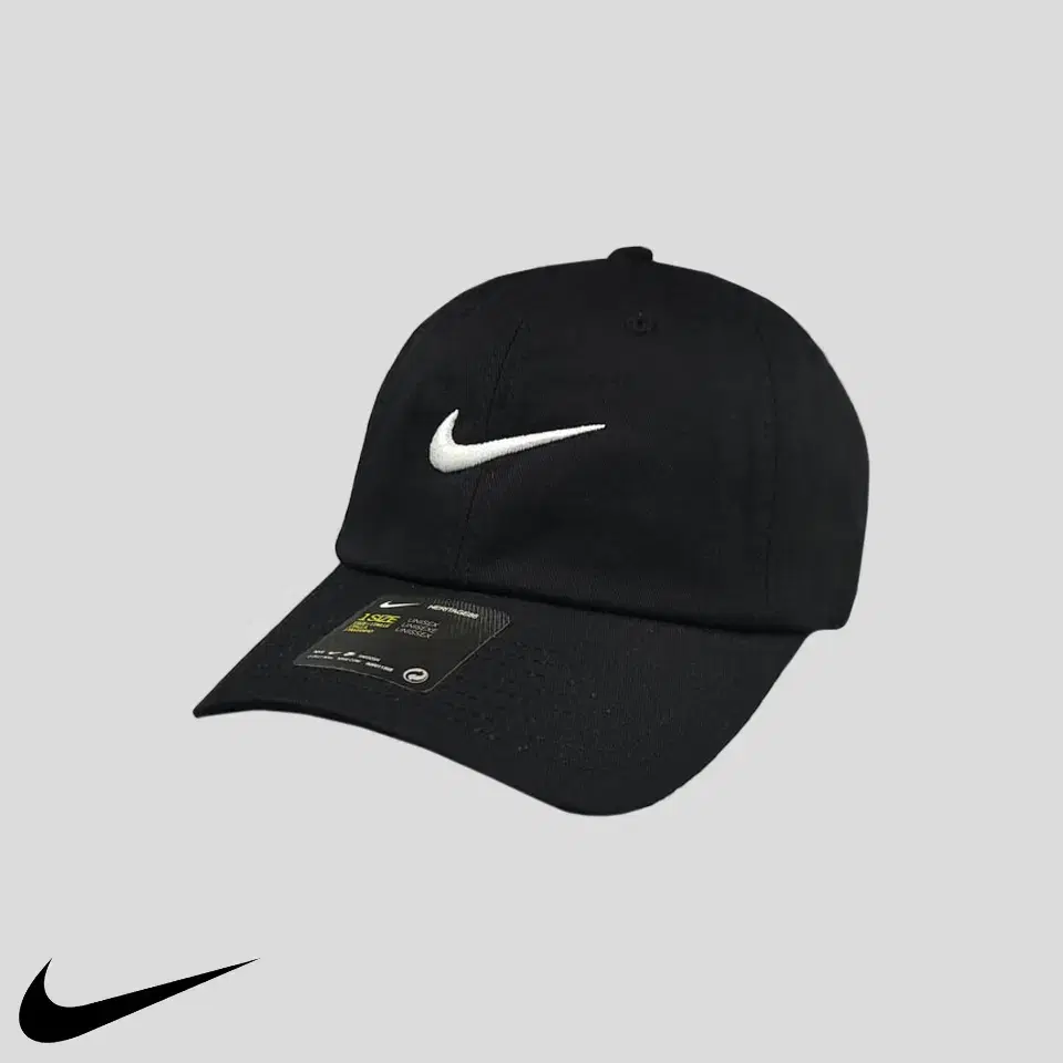 Nike Black White Swoosh Embroidered Cotton100 Heritage 86 Ballcap Baseball Cap