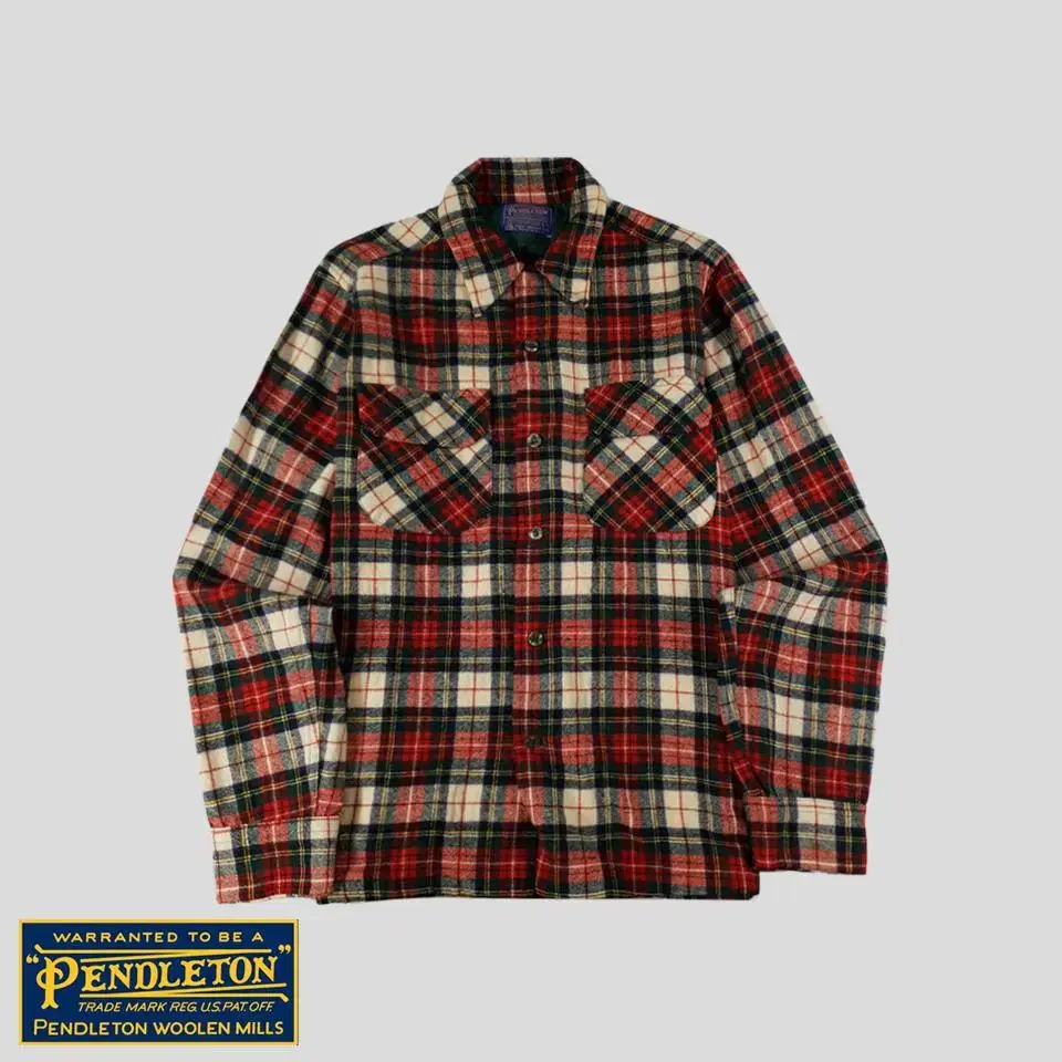 Pendleton Red Green Tartan Check Vegan Wool Two-Pocket Flannel Southern Shirt MADE I