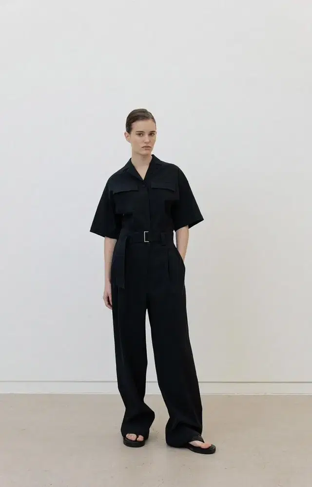 르(le) seersucker belted jumpsuit