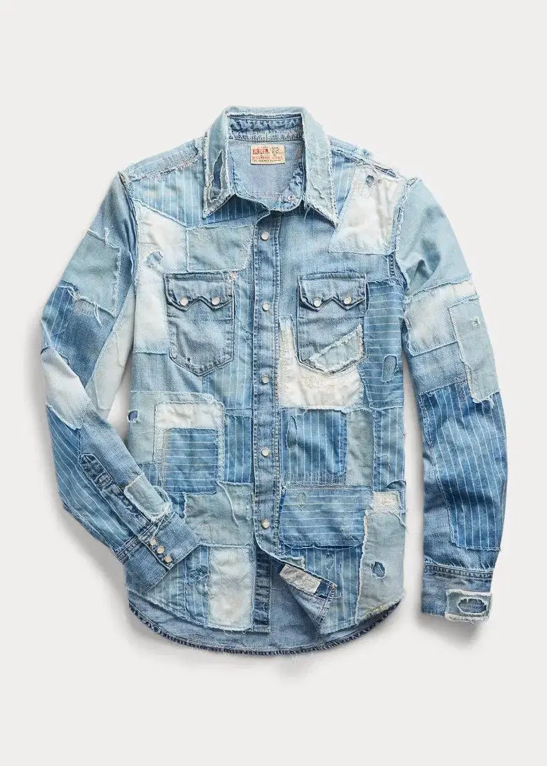 RRL Repaired Denim Western Shirt