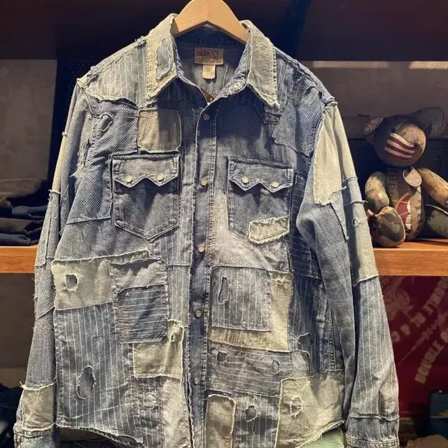 RRL Repaired Denim Western Shirt