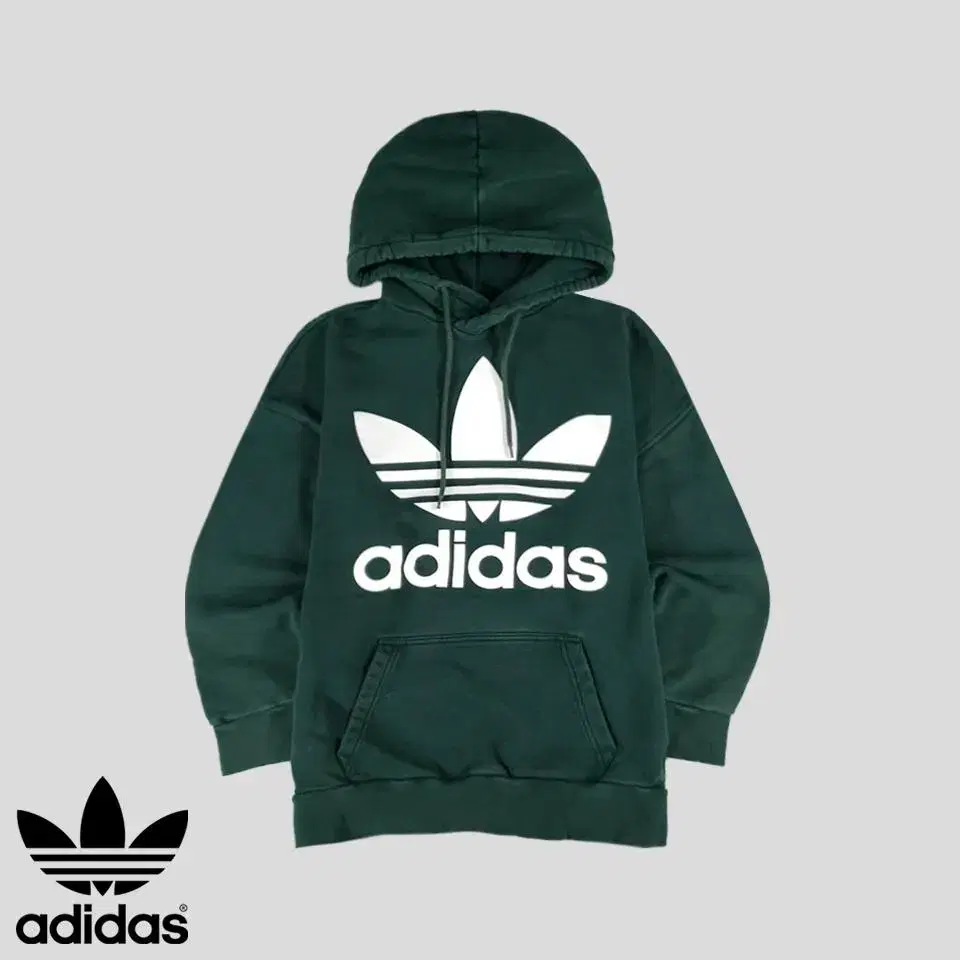 adidas Green White Big Trefoil Printed Hoodie SIZE M