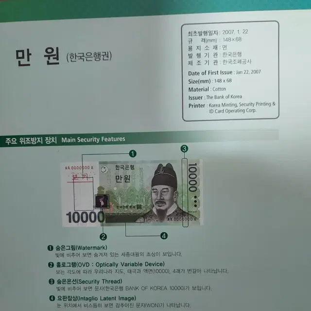 연결형 만원권 2장 지폐