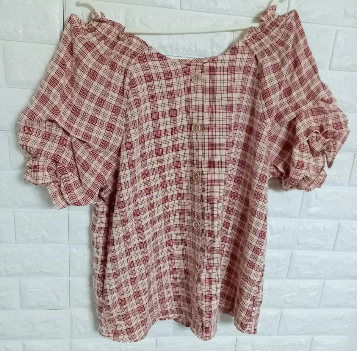 Check Blouse Off-the-shoulder Available New