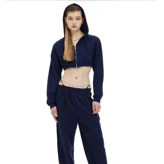 Leey Crop Zip-up Hoodie Indigo