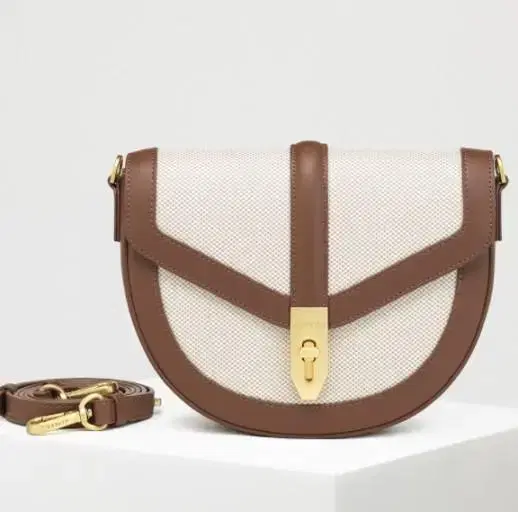 Carlin Moon Canvas Saddle Bag in Camel with Logo Strap