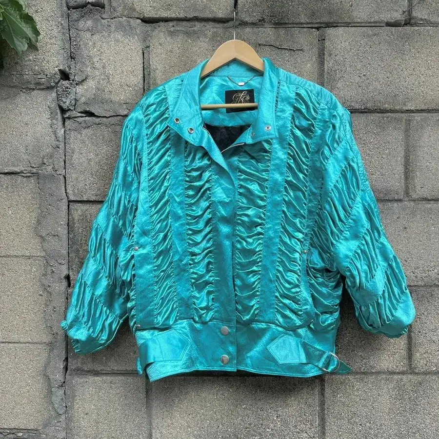 vintage emerald green shirring bomber