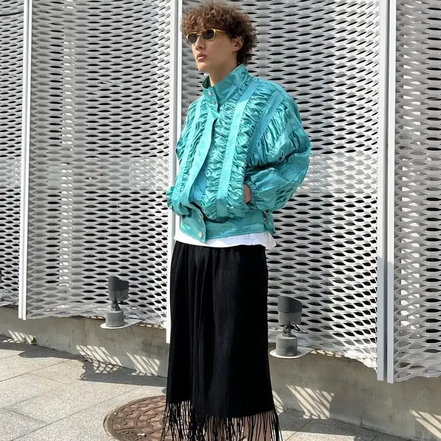 vintage emerald green shirring bomber