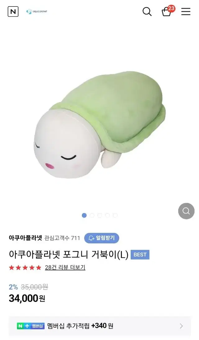 아쿠아플라넷 포그니 거북이 인형 L 라지