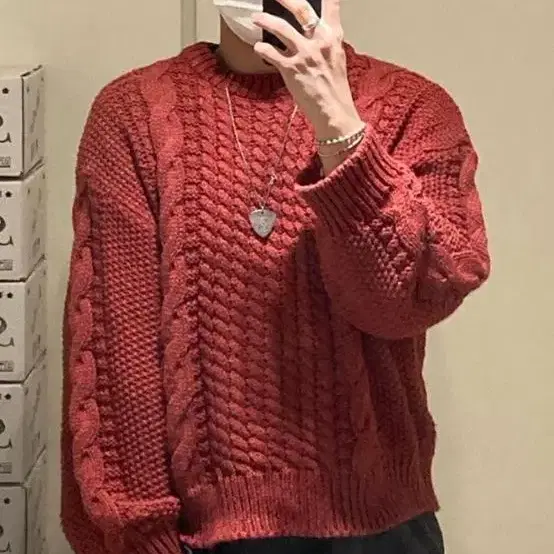 [L]선데이후르츠마켓 니트 FARM CABLE SWEATER BRICK