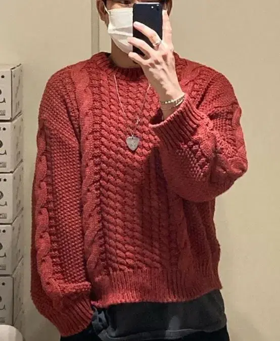 [L]선데이후르츠마켓 니트 FARM CABLE SWEATER BRICK