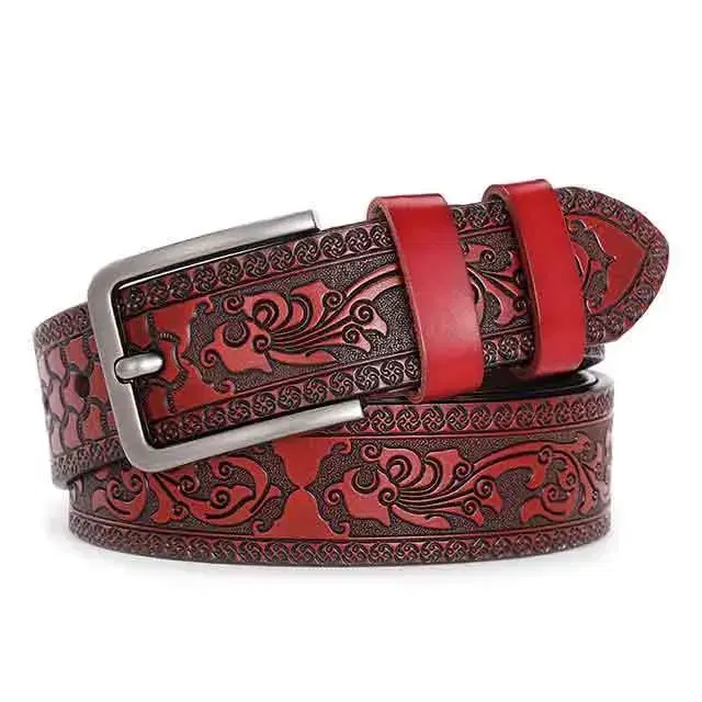 (Package) Three-dimensional pattern Red-brown 44 cowhide belt